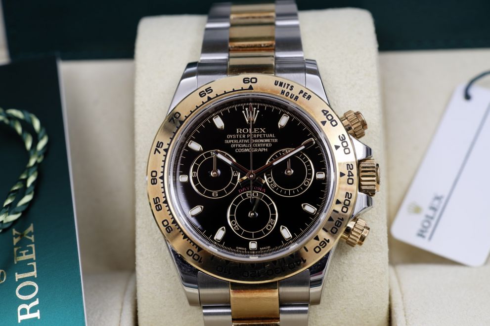 Rolex Daytona SS/ Gold 18kt Black dial TAG B/p Full set